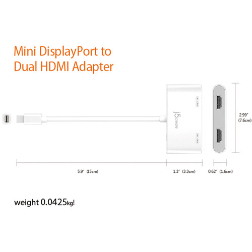 j5create Mini DisplayPort to Dual HDMI Adapter