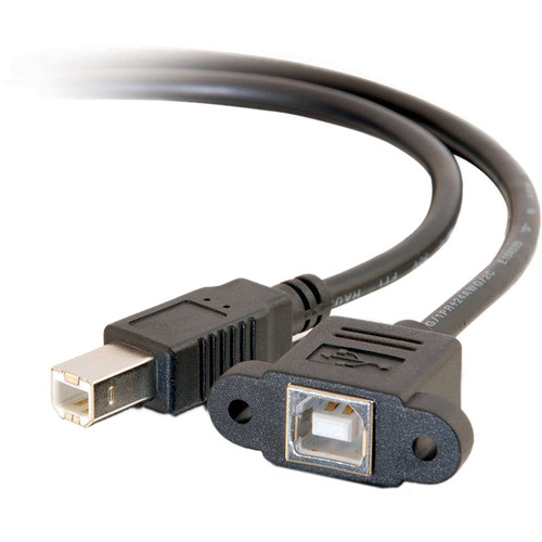 C2G Panel-Mount USB 2.0 Type-B Female to USB 2.0 Type B Male Cable (1', Black)