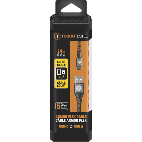 ToughTested Short Armor Flex USB Type-C to USB Type-A Cable (2')