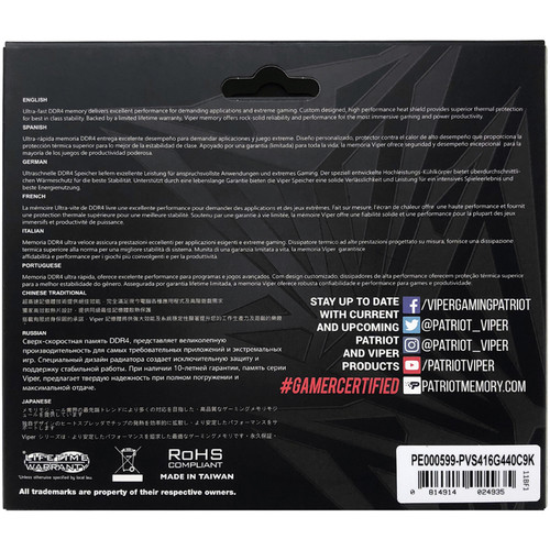 Patriot 8GB Viper Steel DDR4 3200 MHz UDIMM Memory Module
