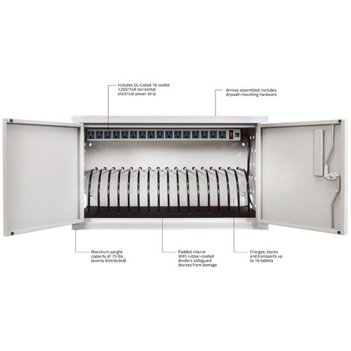 Offex 16-Tablet Wall/Desk Charging Station for Mobile Devices (Light Gray)