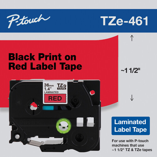 Brother TZe-461 Laminated Tape for P-Touch Labelers (Black Print on Red, 1.4" x 26.2')