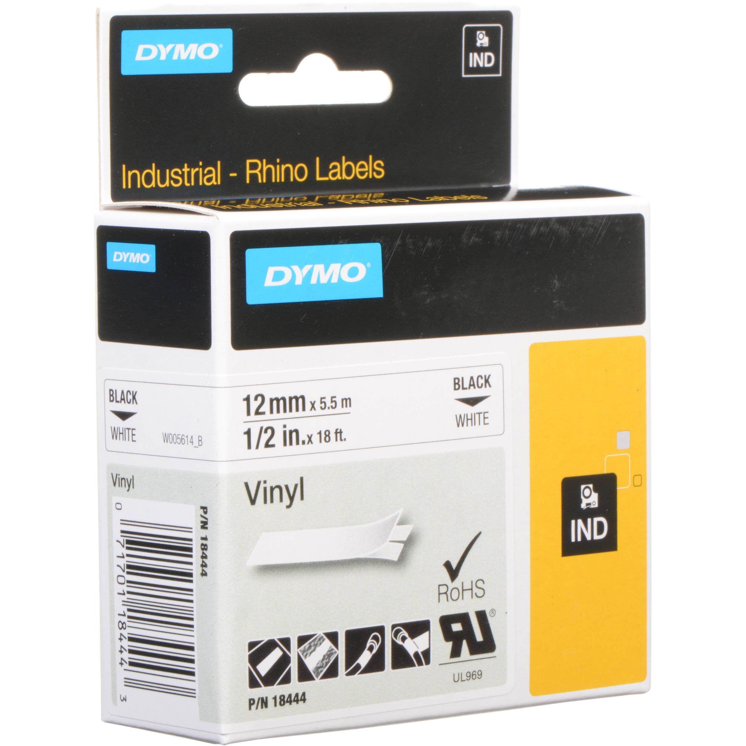 Dymo 1/2" x 18' Vinyl Label Tape for RHINO Label Printers (White)