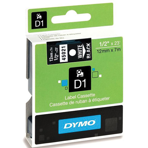 Dymo Standard D1 Labels (White Print, Black Tape - 1/2" x 23')