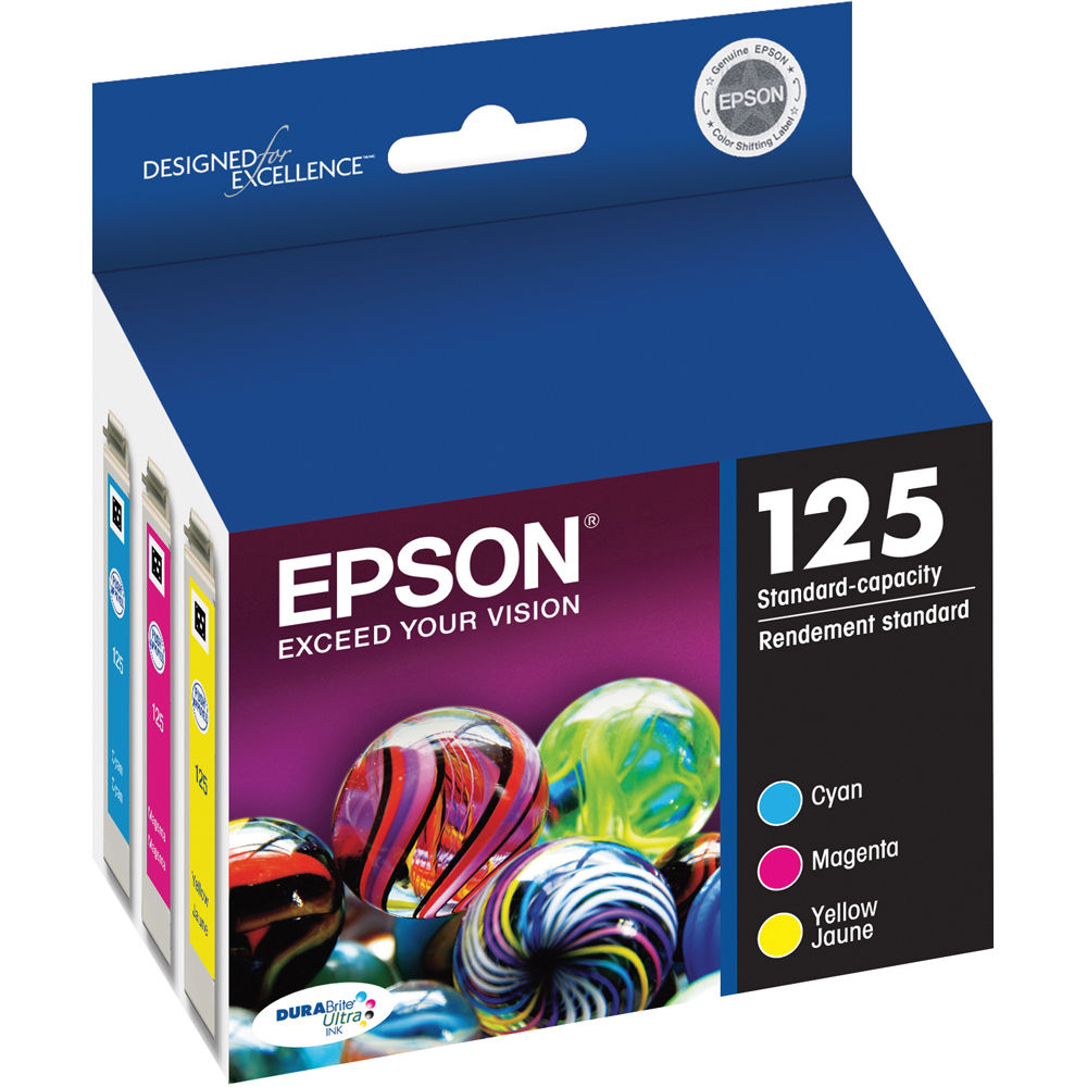 Epson T125520 125 Standard-Capacity Color Ink Cartridge Multi-Pack (Cyan, Magenta, Yellow)