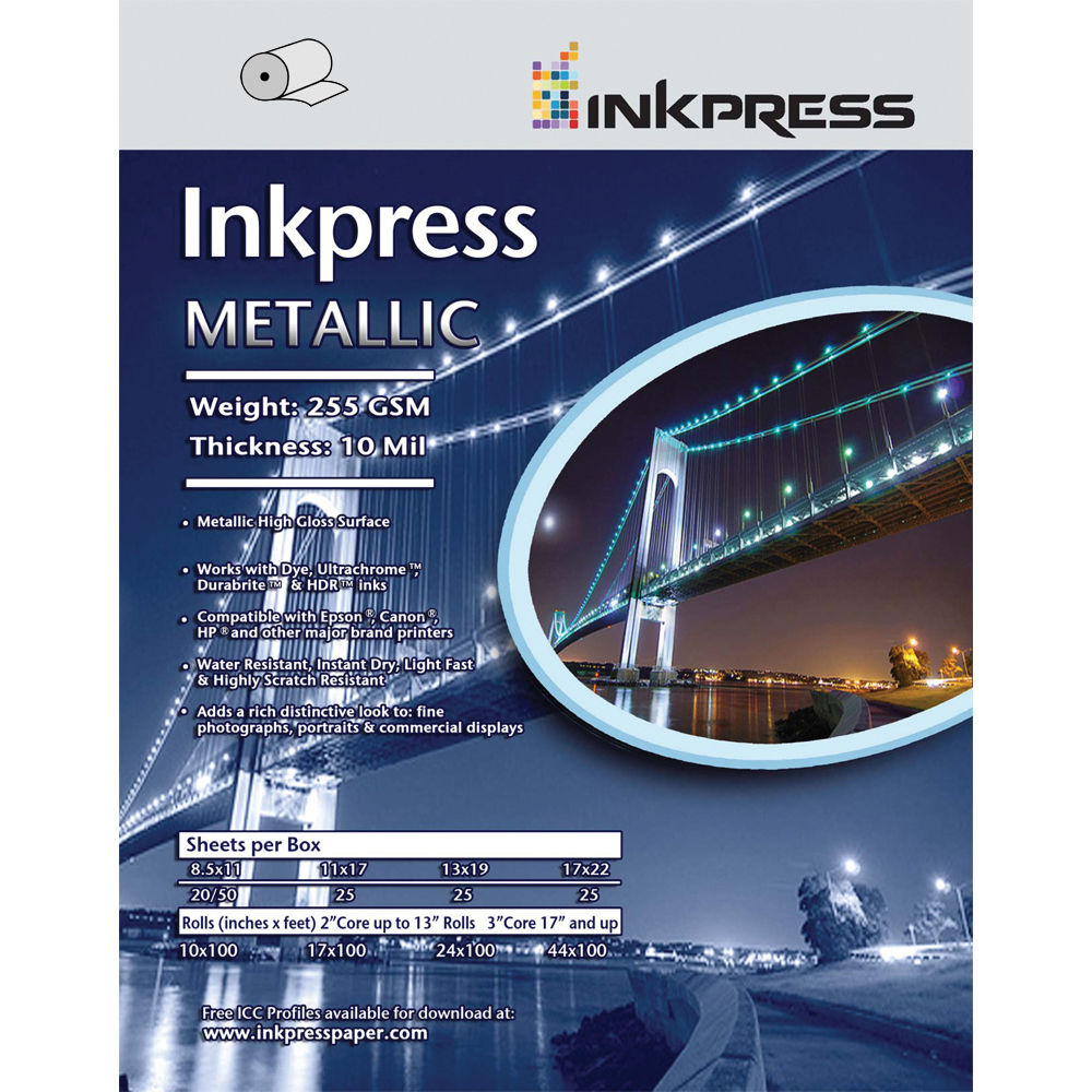 Inkpress Media Metallic Photo Paper (255 gsm, 24" x 100' Roll)