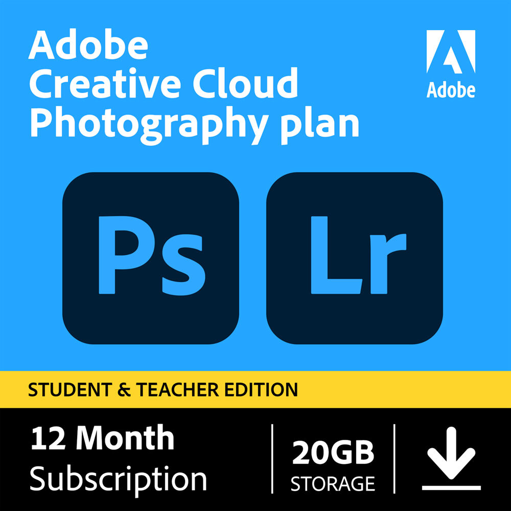 Adobe Creative Cloud Photography Plan with 20GB Cloud Storage (12-Month Subscription, Student and Teacher Edition, Download Card