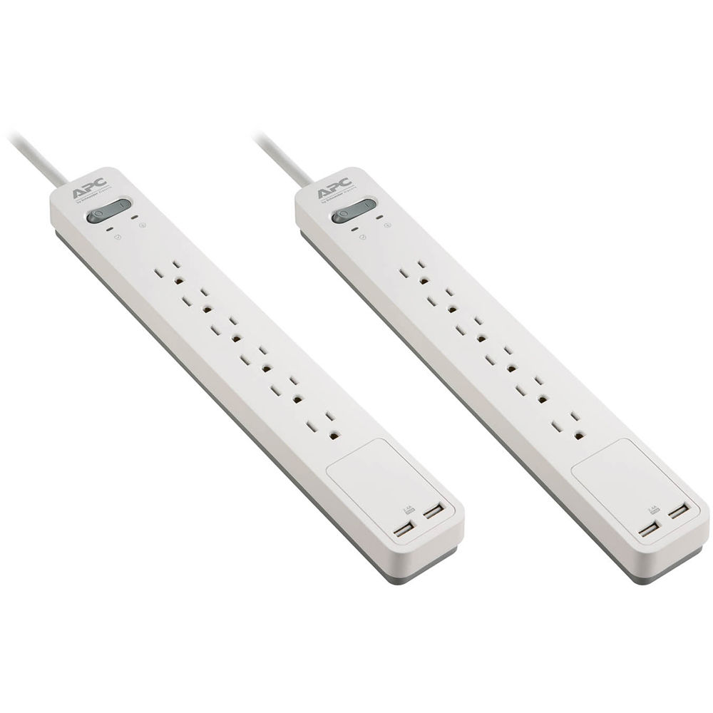 APC Essential SurgeArrest 6-Outlet Surge Protector with USB Charging (2-Pack, 120V, White)