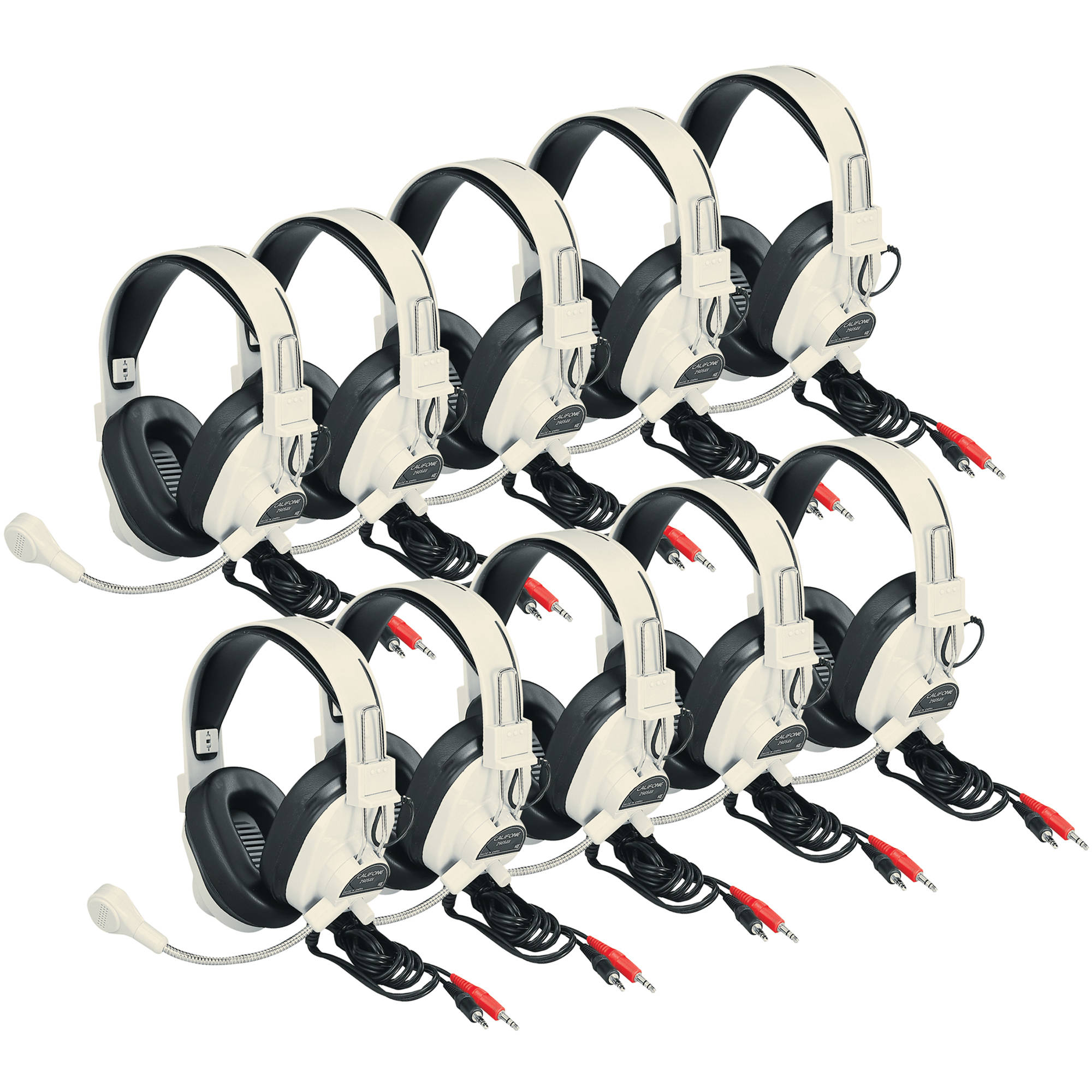 Califone 3066AV-10L Deluxe Multimedia Stereo Headset (Dual 3.5mm Plug, Pack of 10, Beige)