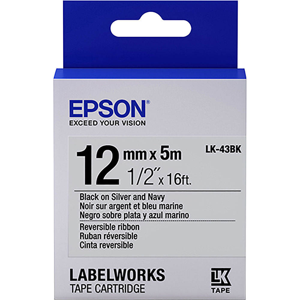 Epson LabelWorks Reversible Ribbon LK Tape Black on Silver & Navy Cartridge (1/2" x 16')