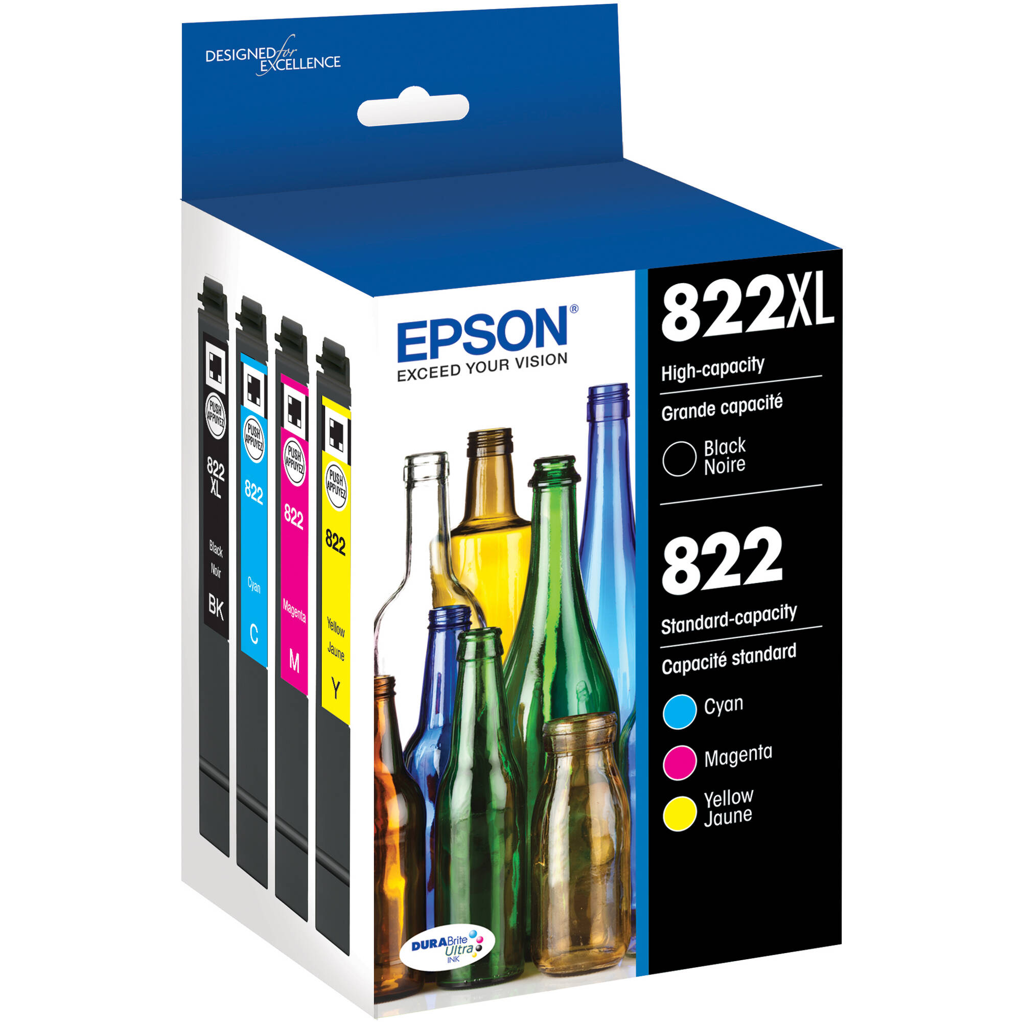 Epson T822 High Capacity Black and Standard Capacity Color Combo Pack