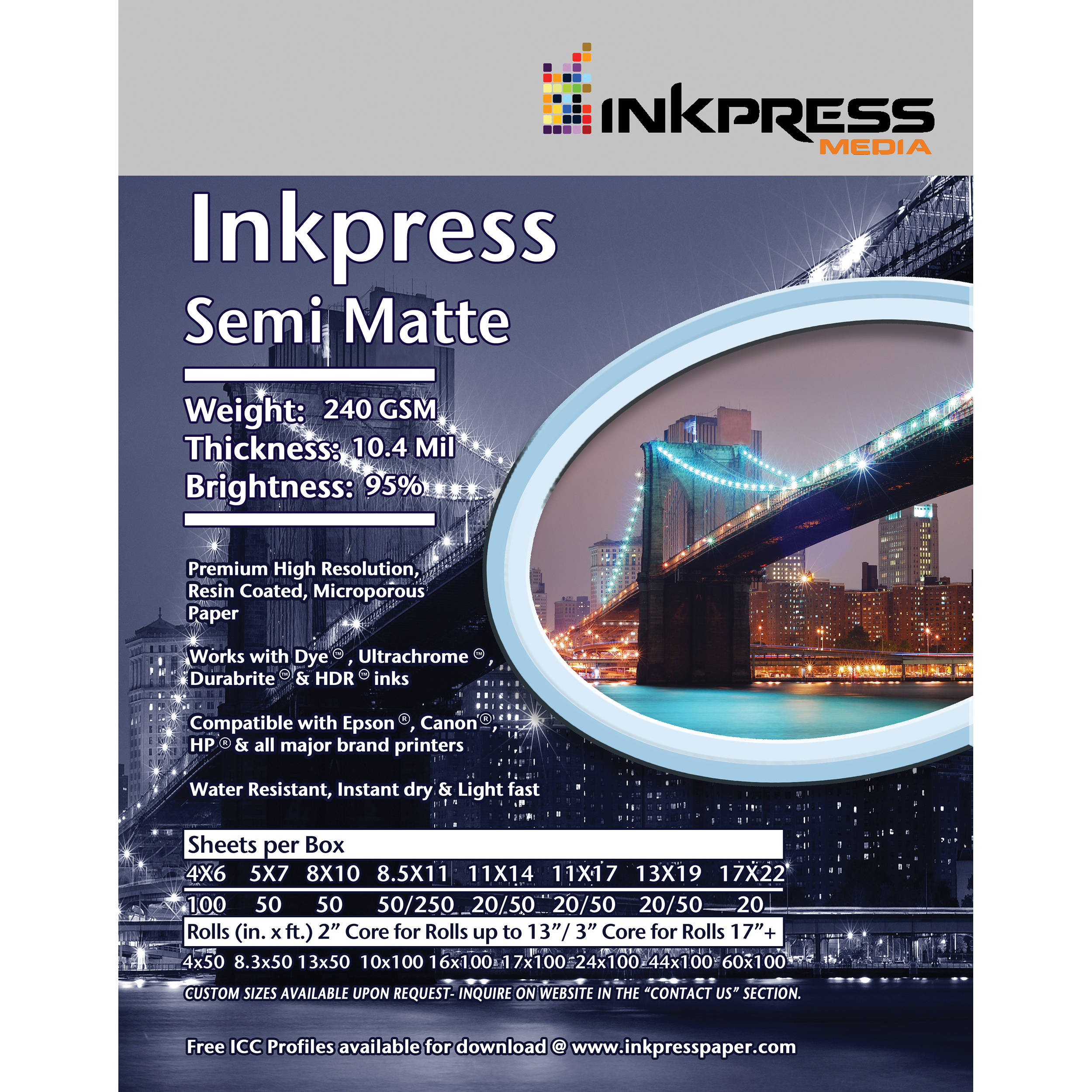 Inkpress Media Semi-Matte 250 Photo Inkjet Paper (17" x 100' Roll)