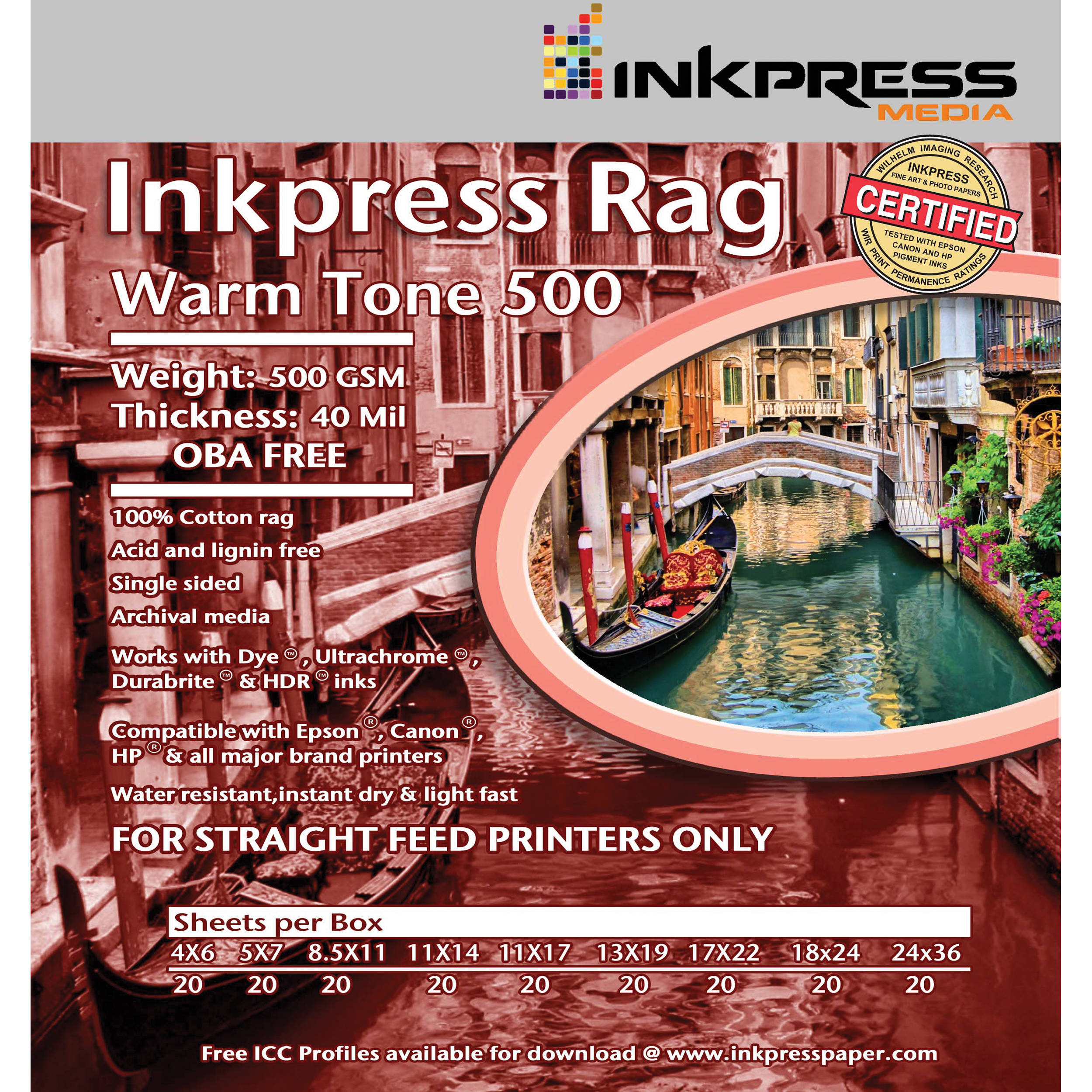 Inkpress Media Rag Warm Tone 500 Paper (11 x 14", 20 Sheets)