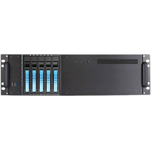 iStarUSA D-350HB-T 3 RU Compact 5 x 3.5" Bay Hotswap microATX Rackmount Chassis (Blue HDD Handles)