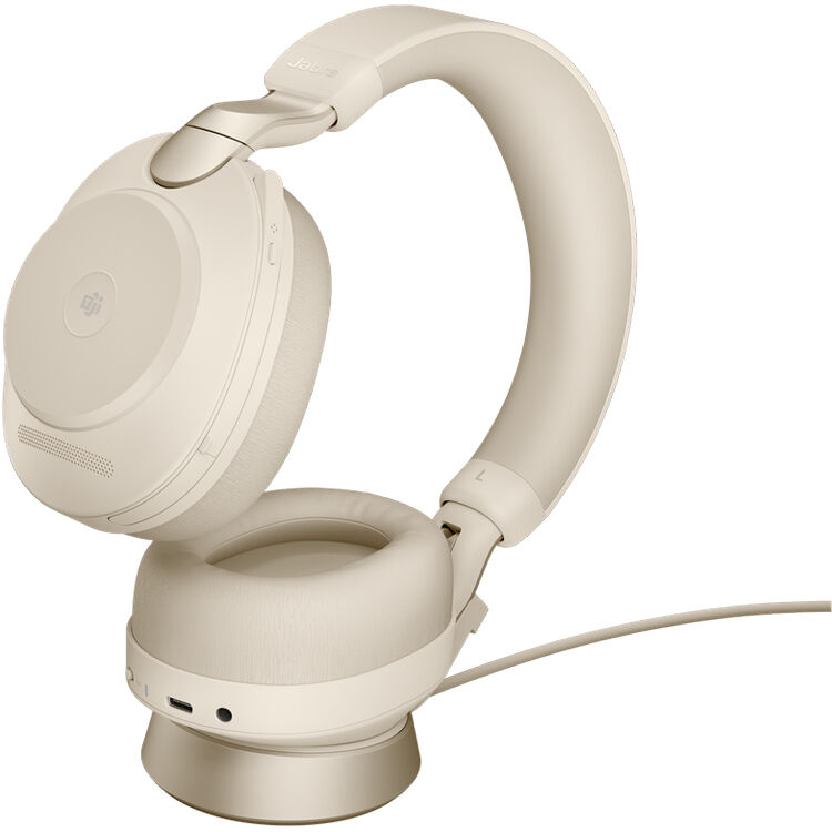 Jabra Evolve2 85 Noise-Canceling Wireless Over-Ear Headset with Stand (Unified Communication, USB Type-C, Beige)