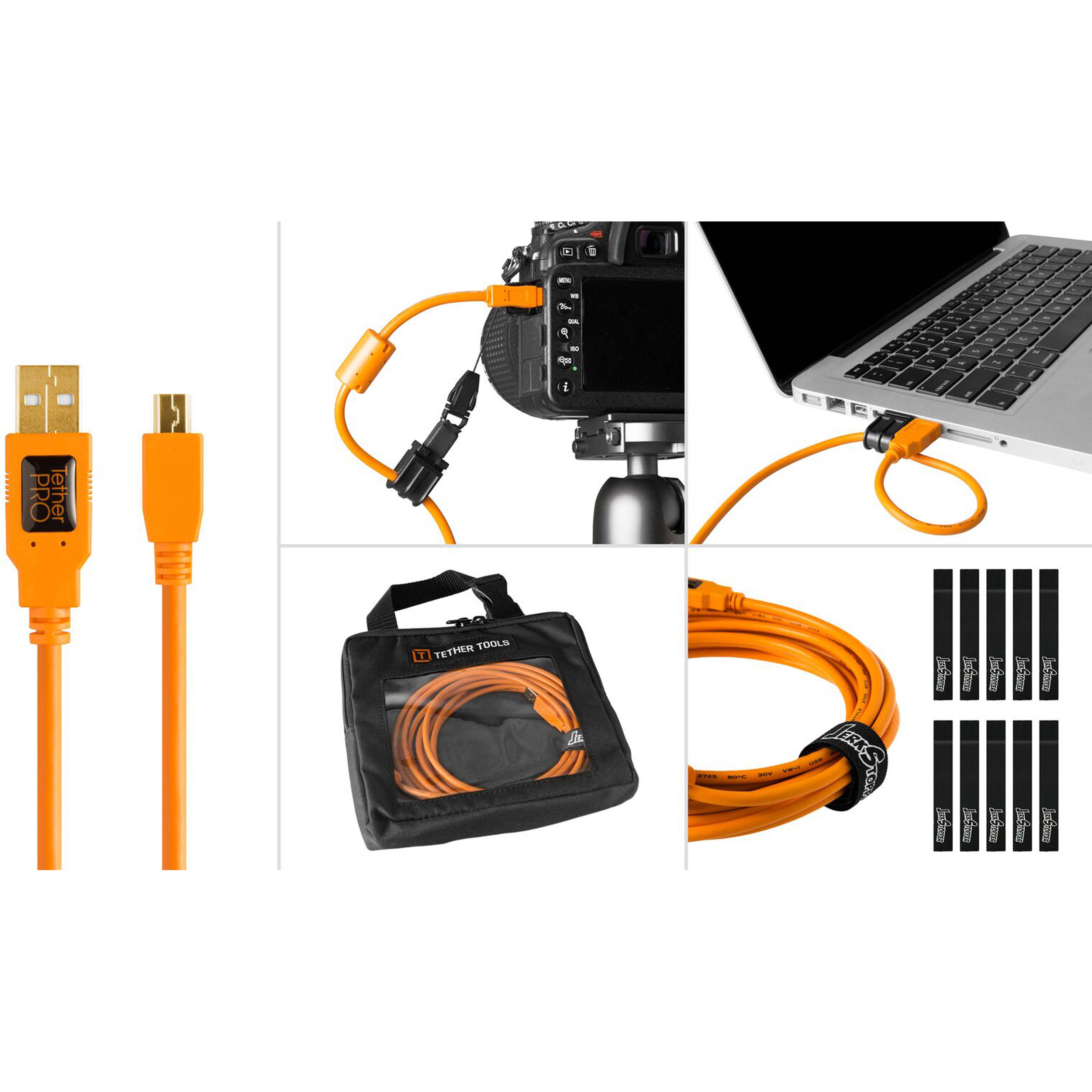 Tether Tools Starter Tethering Kit with USB 2.0 Type-A to Mini-B 5-Pin Cable (15', Orange)